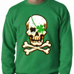 Bewild St.Patricks Day Irish Shamrock Skull And Crossbones Crewneck