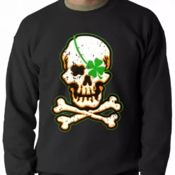 Bewild St.Patricks Day Irish Shamrock Skull And Crossbones Crewneck