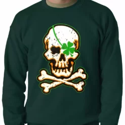 Bewild St.Patricks Day Irish Shamrock Skull And Crossbones Crewneck