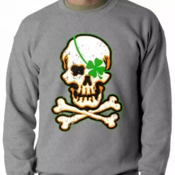 Bewild St.Patricks Day Irish Shamrock Skull And Crossbones Crewneck