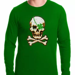 Bewild St.Patricks Day Irish Shamrock Skull And Crossbones Thermal Shirt