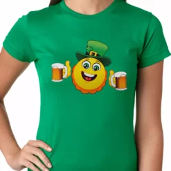 Bewild Irish St. Patrick's Day Drinking Leprechaun Emoji Ladies T-shirt
