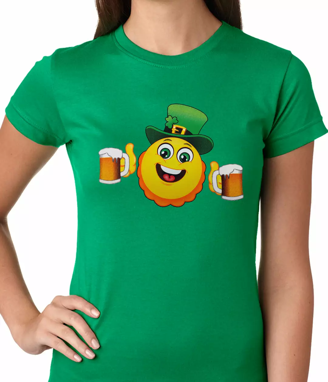Bewild Irish St. Patrick's Day Drinking Leprechaun Emoji Ladies T-shirt 3 Bewild Irish St. Patrick's Day Drinking Leprechaun Emoji Ladies T-shirt