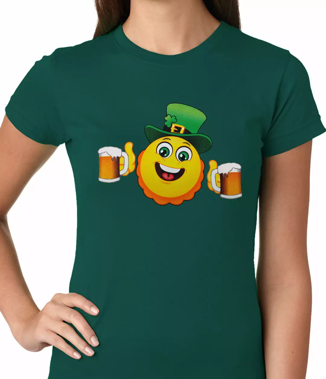 Bewild Irish St. Patrick's Day Drinking Leprechaun Emoji Ladies T-shirt 5 Bewild Irish St. Patrick's Day Drinking Leprechaun Emoji Ladies T-shirt