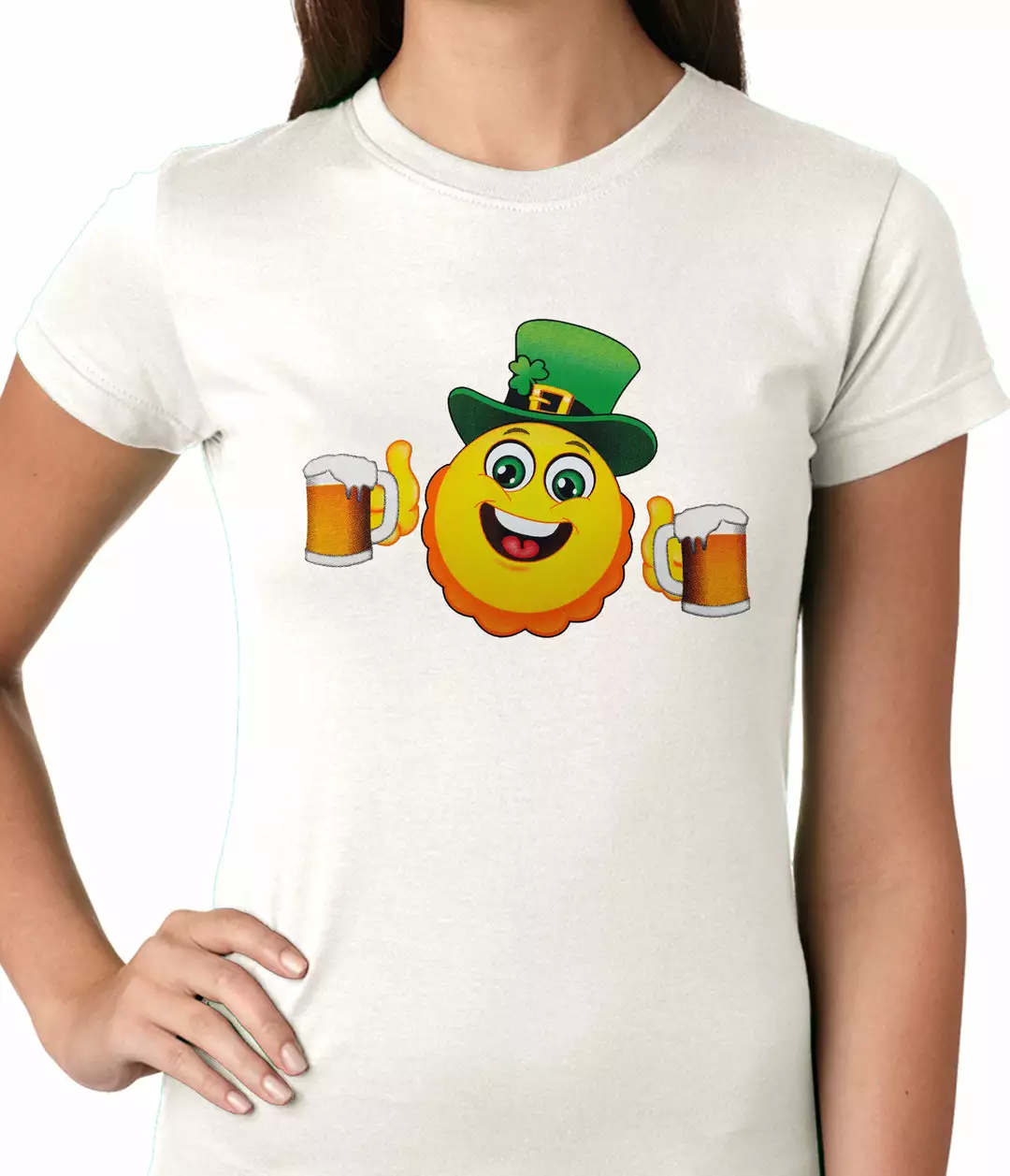 Bewild Irish St. Patrick's Day Drinking Leprechaun Emoji Ladies T-shirt 11 Bewild Irish St. Patrick's Day Drinking Leprechaun Emoji Ladies T-shirt