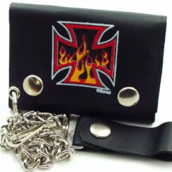 Bewild Wallets & Chains Iron Cross Fire Genuine Leather Chain Wallet