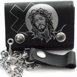 Bewild Jesus With Cross Genuine Leather Chain Wallet