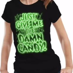 Bewild Halloween Costume T-shirts - Just Give Me The Damn Candy Glow In The Dark Girls T-shirt Halloween Prints