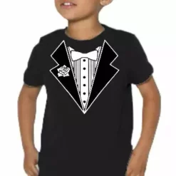 Bewild Cool Funny & Offensive Kids Tuxedo Shirt With White Flower (Black)