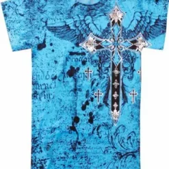 Bewild Konflic Big Cross Eagle All Over Print Mens T-Shirt (Blue)
