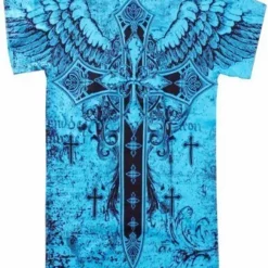 Bewild Konflic Big Cross Eagle All Over Print Mens T-Shirt (Blue)