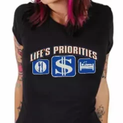 Bewild Cool Funny & Offensive Life's Priorities - Eat, Sleep & Make Money Girls T-Shirt