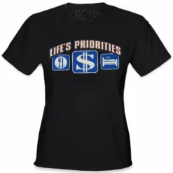 Bewild Cool Funny & Offensive Life's Priorities - Eat, Sleep & Make Money Girls T-Shirt