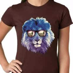 Bewild Lion Wearing Sunglasses Looking At A Zebra Ladies T-shirt
