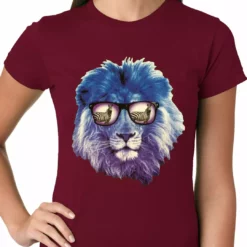 Bewild Lion Wearing Sunglasses Looking At A Zebra Ladies T-shirt