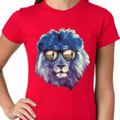 Bewild Lion Wearing Sunglasses Looking At A Zebra Ladies T-shirt