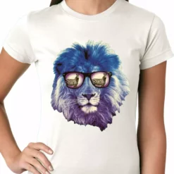 Bewild Lion Wearing Sunglasses Looking At A Zebra Ladies T-shirt