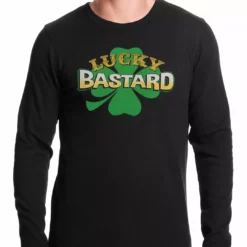 Bewild St.Patricks Day Lucky Bastard Irish Shamrock Thermal Shirt