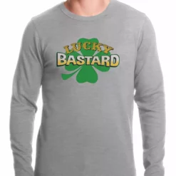 Bewild St.Patricks Day Lucky Bastard Irish Shamrock Thermal Shirt