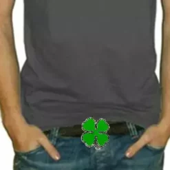 Bewild Lucky Shamrock 4 Leaf Clover Buckle With FREE Leather Belt