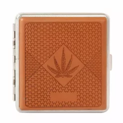Bewild Marijuana Leaf Faux Leather Brown Cigarette Case For Regular Size Cigarettes