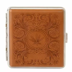 Bewild Marijuana Leaf Faux Leather Brown Cigarette Case For Regular Size Cigarettes