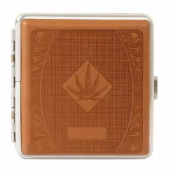 Bewild Marijuana Leaf Faux Leather Brown Cigarette Case For Regular Size Cigarettes