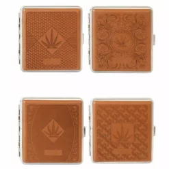 Bewild Marijuana Leaf Faux Leather Brown Cigarette Case For Regular Size Cigarettes