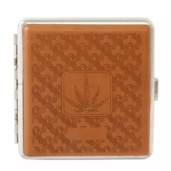 Bewild Marijuana Leaf Faux Leather Brown Cigarette Case For Regular Size Cigarettes