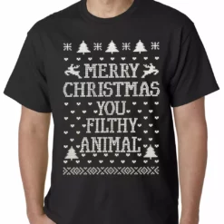 Bewild Holiday Prints Merry Christmas You Filthy Animal Mens T-shirt