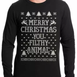 Bewild Holiday Prints Merry Christmas You Filthy Animal THERMAL Shirt