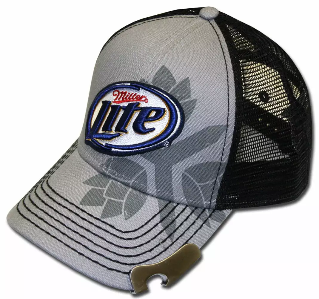 Bewild Brimmed Hats Miller Lite Bottle Opener 3 Hops Trucker Hat 6 Bewild Brimmed Hats Miller Lite Bottle Opener 3 Hops Trucker Hat