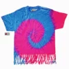 Bewild Tie Dye Tops Neon Pink And Blue Tie Dye Fringe Ladies T-shirt