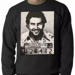 Bewild Cool Funny & Offensive Pablo Escobar Smiling Mug Shot Adult Crewneck