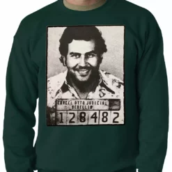 Bewild Cool Funny & Offensive Pablo Escobar Smiling Mug Shot Adult Crewneck 12 Bewild Cool Funny & Offensive Pablo Escobar Smiling Mug Shot Adult Crewneck