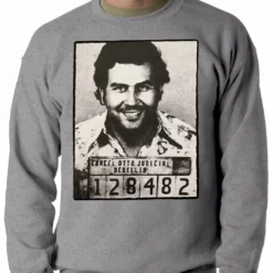 Bewild Cool Funny & Offensive Pablo Escobar Smiling Mug Shot Adult Crewneck 13 Bewild Cool Funny & Offensive Pablo Escobar Smiling Mug Shot Adult Crewneck