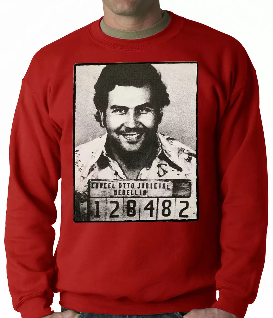 Bewild Cool Funny & Offensive Pablo Escobar Smiling Mug Shot Adult Crewneck 9 Bewild Cool Funny & Offensive Pablo Escobar Smiling Mug Shot Adult Crewneck