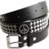 Bewild Peace Sign Pyramid Studded Leather Belt Belts