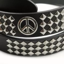 Bewild Peace Sign Pyramid Studded Leather Belt Belts