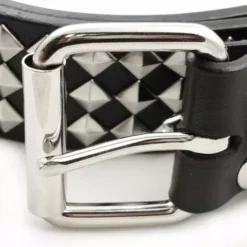 Bewild Peace Sign Pyramid Studded Leather Belt Belts