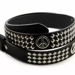 Bewild Peace Sign Pyramid Studded Leather Belt Belts