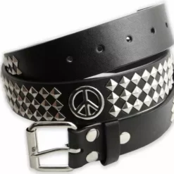 Bewild Peace Sign Pyramid Studded Leather Belt Belts