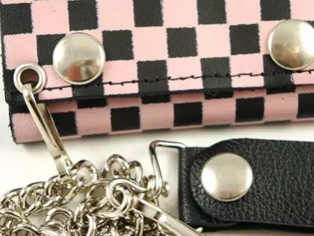 Bewild Wallets & Chains Pink Checkerboard Genuine Leather Chain Wallet 5 Bewild Wallets & Chains Pink Checkerboard Genuine Leather Chain Wallet