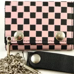 Bewild Wallets & Chains Pink Checkerboard Genuine Leather Chain Wallet