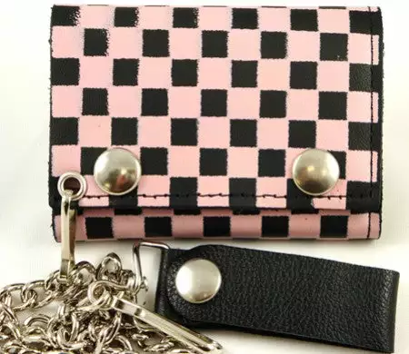 Bewild Wallets & Chains Pink Checkerboard Genuine Leather Chain Wallet 3 Bewild Wallets & Chains Pink Checkerboard Genuine Leather Chain Wallet