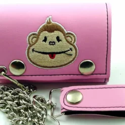 Bewild Pink Monkey Embroidered Chain Wallet