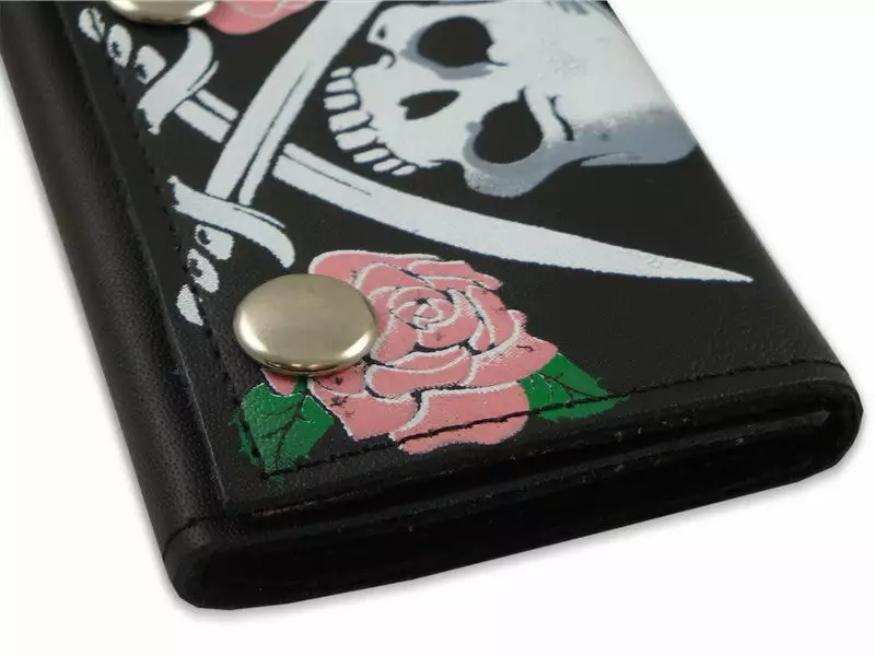 Bewild Pink Rose Jolly Roger Genuine Leather Chain Wallet 5 Bewild Pink Rose Jolly Roger Genuine Leather Chain Wallet