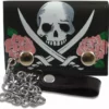 Bewild Pink Rose Jolly Roger Genuine Leather Chain Wallet 1 Bewild Pink Rose Jolly Roger Genuine Leather Chain Wallet