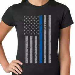 Bewild Police Thin Blue Line American Flag - Support Police Department Ladies T-shirt Say It Loud