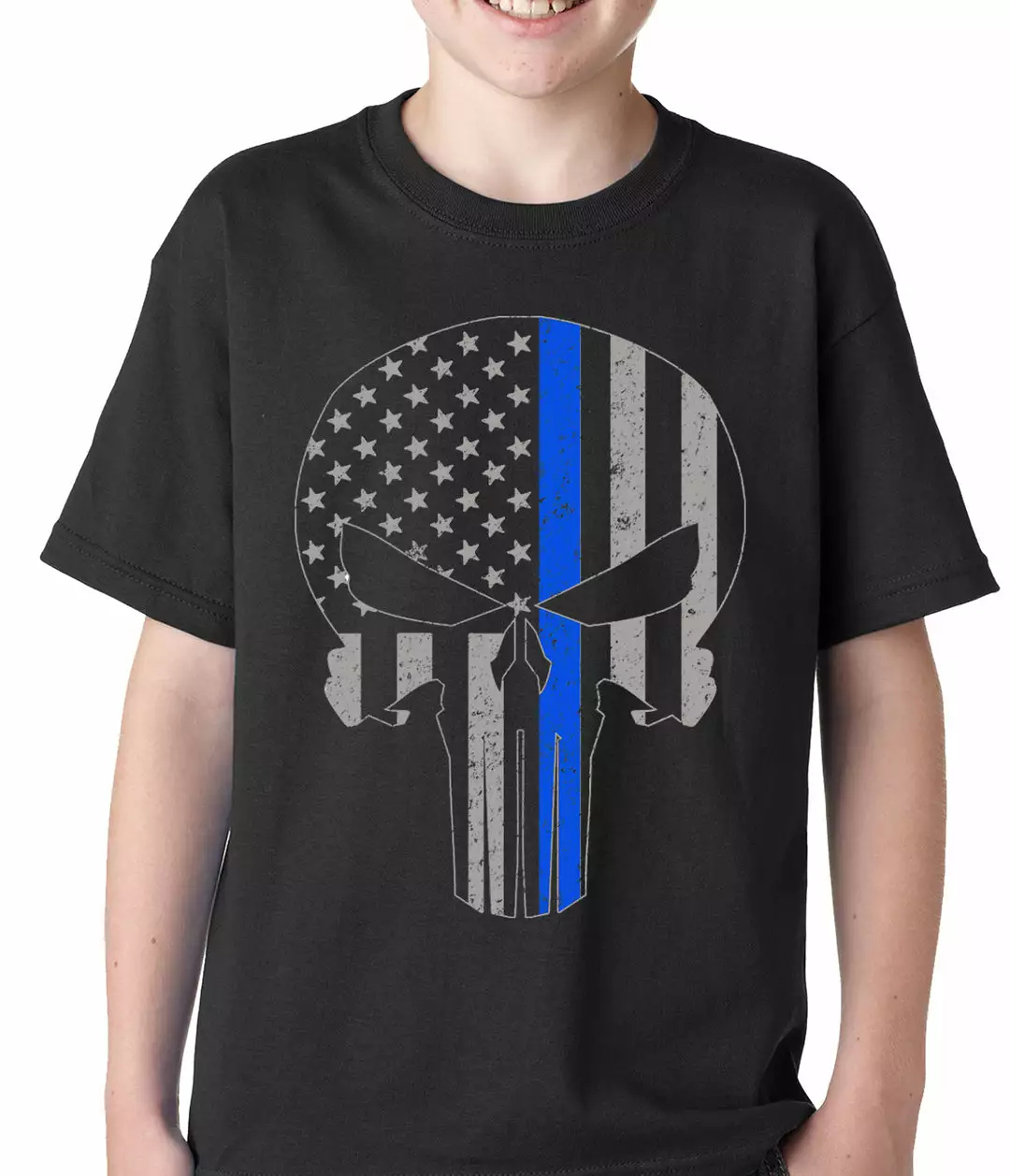 Bewild Police Thin Blue Line Skull American Flag - Support Police Department Kids T-shirt Say It Loud 3 Bewild Police Thin Blue Line Skull American Flag - Support Police Department Kids T-shirt Say It Loud